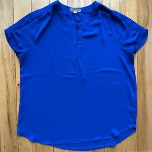 Pleione Blue‎ Womens Size Small Split-Neck short-Sleeve Blouse Top